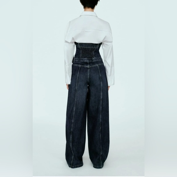 Zara STRAPLESS TRF DENIM JUMPSUIT. Navy Blue. Size M. New with Tags. - Picture 2 of 14